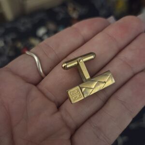 Vintage Givenchy Gold Tone Cufflink Single 1980s Geometric 4G Logo Designer...